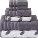 Modern Threads Organic Vines 6-Piece 100% Cotton Towel Set  Yarn Dyed Jacquard & Solid  Includes 2 Bath Towels, 2 Hand Towels, 2 Washcloths  Absorbent, Quick Dry, Soft & Durable  Lavender