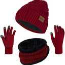 Loritta 3-Pieces Winter Hat Neck Warmer Touchscreen Gloves Set Knit Thick Scarf Beanie Hats Scarves Set Gifts for Women (N- Wine Red)