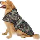 HDE Dog Raincoat Jacket Reflective Adjustable Hooded Pet Poncho Rain Coat with Leash Hole for Small to X-Large Dogs Camo - L