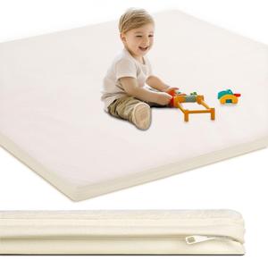 Baby Play Mat for Floor,1.2"Thick Padded Foam 50x50 playpen mat, Soft Velvet & Non-Slip Leather, Removable & Washable Cover, Nursery Rug for Baby Crawling, Toddlers, Infants, kids, Yoga, Tatami, Beige