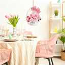 Lineshading Spring Tulip Basket Wreath for Front Door Happy Spring Basket Wreath Pink Tulip Artificial Floral Hanging Baskets Flower for Easter Holiday Party Farmhouse Window Porch Door Decor