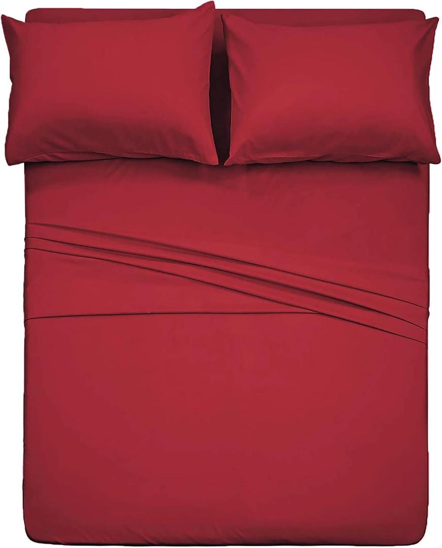400 Thread Count Cotton Queen Size Sheet Set (Burgundy Color) 4 Piece - 100% Long Staple Cotton Sheets Set, Soft Cotton Bed Sheets Sets with Deep Pocket fit Upto 16