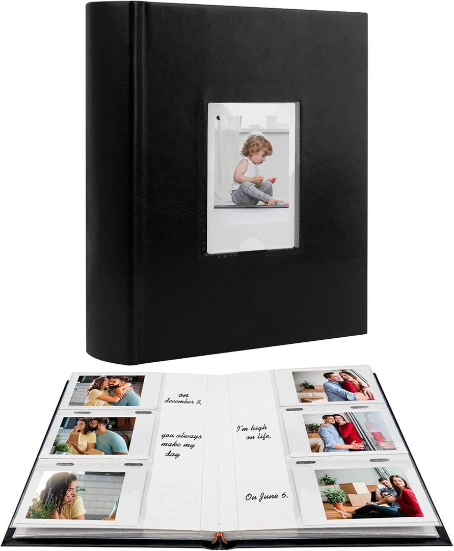 Photo Album for Fujifilm Instax Mini Camera, Photo Album for Polaroid, Leather Cover, 180 Pockets 2x3 with Writing Space for Instax Mini 12 11 9 40 8 7 Evo LiPlay Instant Camera (Black)