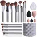 BS-MALL Makeup Brushes Premium Synthetic Foundation Powder Concealers Eye Shadows 18 Pcs Brush Set with 5 sponge & Holder Sponge Case (Grey)