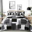 Tyrot 3 Piece Black Grey Quilt Set Full/Queen Size Black White Geometric Reversible Bedding Set Microfiber Lightweight Bedspread Coverlet with 2 Shams Modern Bed Covers for All Season, 90''x96''