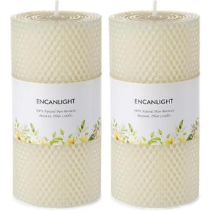 3x6 Inch Pure Natural White Honeycamb Beewaxs Pillar Candle Rolled Candles,60 Hours Long Burning, Unscented and Dripless for Home Decor Christmes Weddings