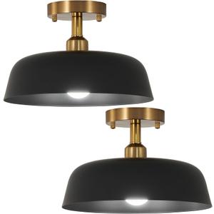 Modern Semi Flush Mount Ceiling Light, 2-Packs Matte Black and Gold Hallway Ceiling Light Fixtures,Mid Century Ceiling Lamp for Kitchen Hallway Entryway Bedroom Laundry Room(2 Packs)