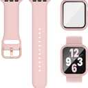 5 x 3-in-1 Compatible for Apple Watch Band 40mm 41mm 44mm 45mm and Case with Screen Protector, Sport Silicone Bands and Protective Cover with 9H Tempered Glass for iWatch Series SE 9 8 7 6 5 4