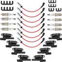 Set of 8 UF414 Round Ignition Coil Set with 41-962 Spark Plugs & 12192192 748UU Spark Plug Wires Set, Compatible with Chevy GMC 1500 2500 3500 4.8L 5.3L 6.0L 1999-2007, Replace C1512 D514A E894 IC534