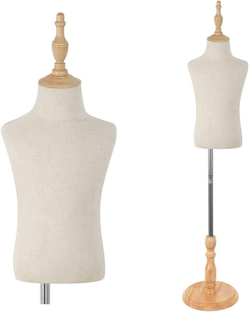Dress Form with Wooden Base, Mannequin Child Display Body Bust Forms Realistic Model Manikin, No Hands 6-7 Years Olds