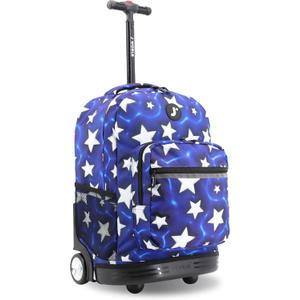 J World Sunrise Kids Rolling Backpack with Wheels for Girls Boys, Roller Bookbag for School, 18 x 13 x 9 Inches, Puffy Star