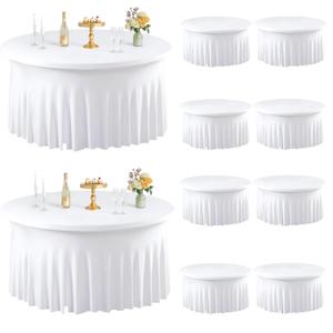 10 Pack White Round Spandex Tablecloth for 60inch Tables, 120 Inch Stretchy Fitted 5FT Round Table Clothes Wrinkle Free Washable Table Covers Skirt for Wedding Birthday Party Dining Banquet