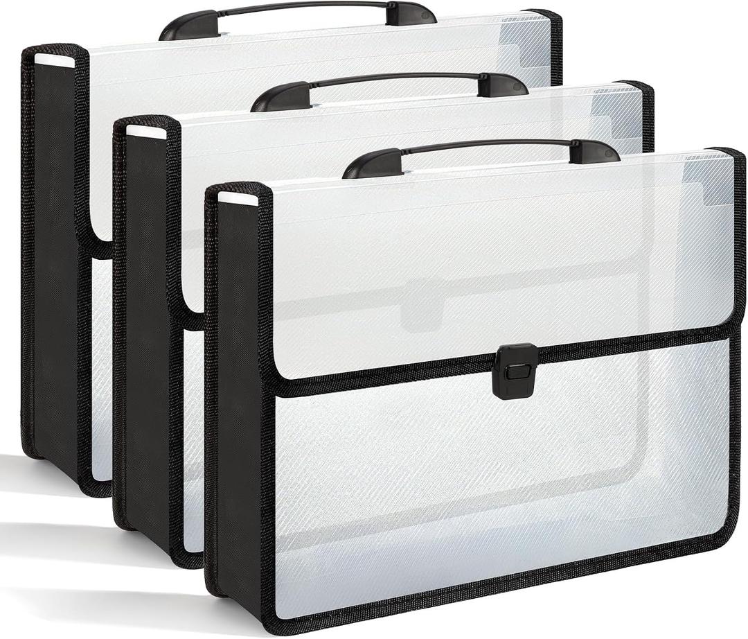 3 Pieces A3 11 x 17 inch Expandable File Folder with Handle Expandable Folders for Documents Snap Closure Black Horizontal Large Clear Organizer Storage for Plots Charts