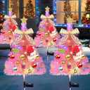 4 Pcs Solar Christmas Tree Pink, Outdoor Christmas Decorations, 80 LED Waterproof Solar Christmas Lights, Multicolor Xmas Tree Lights for Outside Holiday Pathway Yard Garden Patio Cemetery Decor