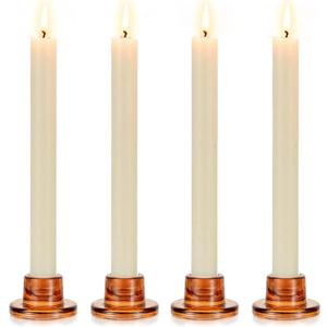 Glasseam Glass Tapered Candlestick Holders: 4Pcs Amber Small Candle Sticks Holder Decor Short Taper Candle Holders for Table Centerpiece Vintage Thanksgiving Christmas Farmhouse Decoration