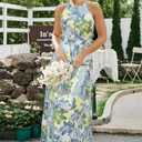KILIG Women's Summer Floral Beach Flowy Split Maxi Long Dresses (White, XL)