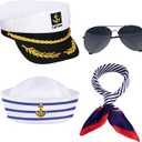 4PCS Yacht Captain Hat Sailor Hat Sunglasses Sailor Ship Cap Scarf Cap, Boat Captain Hat Accessories for Women Men Party Dress Up