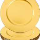 Josojoou 12Pcs Gold Charger Plates, 12.8" Round Gold Chargers Bulk, Disposable Plastic Charger Plates, Dinner Dish for Wedding Holiday Party Baby Bridal Shower Event Decoration