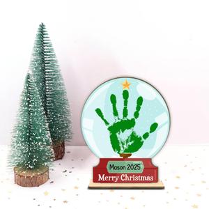 Personalized Snowball DIY Handprint Wooden Sign, Baby First Christmas Sign Plaque Keepsake for Newborn Baby Kids Toddler, Holiday Craft, Christmas Art Craft, GIft for New Mom, New Dad, Memory Keepsake