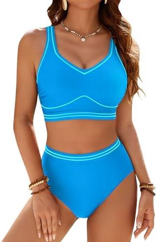 Blooming Jelly Womens High Waisted Bikini Sets Tummy Control Swimsuits Two Piece Modest Bathing Suit Sporty Swim Suits, Medium