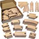 Wooden Train Track 44Pcs, Wood Train Tracks Expansion Accessories Expansion Pack fits Melissa and Doug, Brio, Thomas, Montessori Toys, Birthday Gift for Boys Girls Toddler Kids