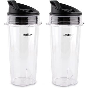Anbige Replacement Parts for Ninja Blender, 16oz Cup with Lid Compatible with Ninja BL770 BL660 BL810 QB3000 All Pro 4 Tab Blenders (2 cups + 2 sip&seal lids)