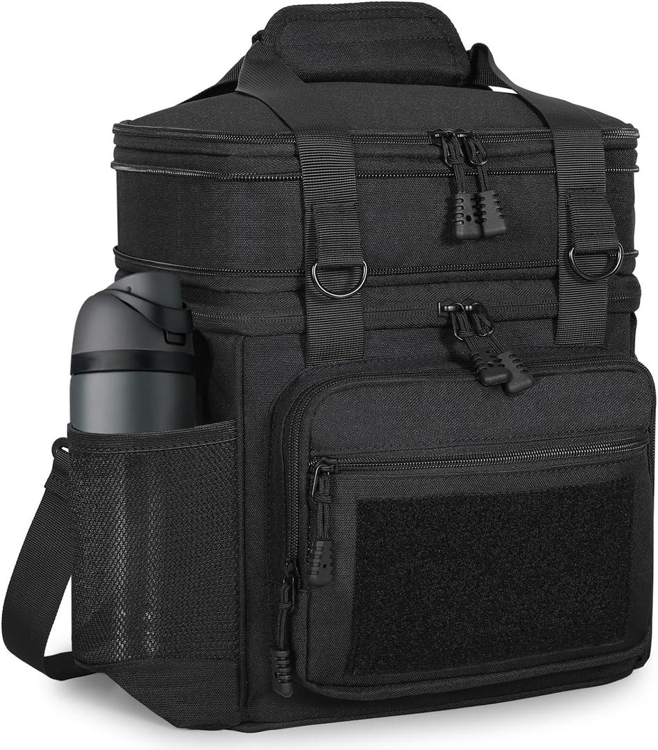 Double Deck Insulated Lunch Box, Expandable Large Lunch Bag Leakproof Cooler Bag Lunch Pail for Men Women Adults Work Shifts Travel Daytrip, Black (16L)