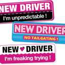 Playful New Driver Car Magnets, 3 Pack Reflective Bumper Magnets, Removable Novice Rookie Safety Attention Signs, Fade-Resistance, Gifts for Girl New Drivers, 10" x 3.5"