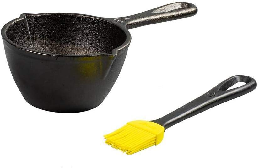 Lodge 15.2 Ounce Cast Iron Melting Pot + Silicone Basting Brush - Unparalleled Heat Retention - Heat Resistant Basting Brush up to 450 - Black and Yellow