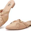 Trary Mules for Women,Comfortable Pointed Toe Flats,Backless Loafers Slip-Ons Women’s Clogs,Business Casual Fall Winter Shoes Women Dressy Nude