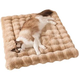 SOMAHE Cat Bed Mat, Soft Plush Faux Fur Kneading Pet Bed, Machine Washable Cat Sleeping Pad for Indoor Cats & Kittens, Non-Slip Fluffy Cat Rug for Couch Sofa Floor, 23x15 Inch Coffee