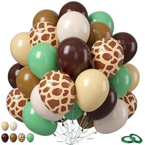 Green Brown Balloons, 50PCS 12Inch Safari Jungle Balloon with Sage Green Brown Gold Cream Balloons Retro Khaki Apricot for Giraffe Woodland Animal Baby Shower Birthday Wild Party Decorations