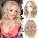 Eawwii Honey Blonde Mix Platinum Blonde Short Wavy Wig for Women Lace Hairline Bob Style Synthetic Heat Resistant - Natural Appearance for Everyday Hairstyle 14 Inch