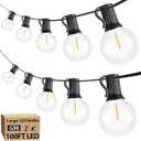 Svater Outdoor String Lights 100 FT, Patio Lights with 50 Shatterproof LED Bulbs, Commercial Grade Waterproof Plastic Hanging Light for Bistro Backyard Cafe Market, Warm White 2700K (100 FT) 4 Replacement Bulbs
