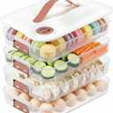 4 Layer Cookie Storage Container with Lid, Plastic Stackable Food Containers Portable Refrigerator Organizer Bin with Handle for Fruit, Meat, Dumpling, Snack Storage (White)