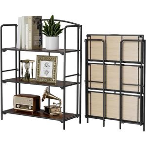 Crofy No Assembly Folding Bookshelf for Living Room, 3 Tier Black Collapsible Book Shelf for Home Office, Portable Bookcase Storage Organizer, 3 Tier Wider