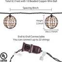 Outdoor Decorative Patio String Lights, Beaded Copper Wire Ball Style Lantern Lights, Connectable Weather-Resistant Indoor Outdoor Novelty Whimsical Light for Home Pergola Bedroom Porch Party Backyard