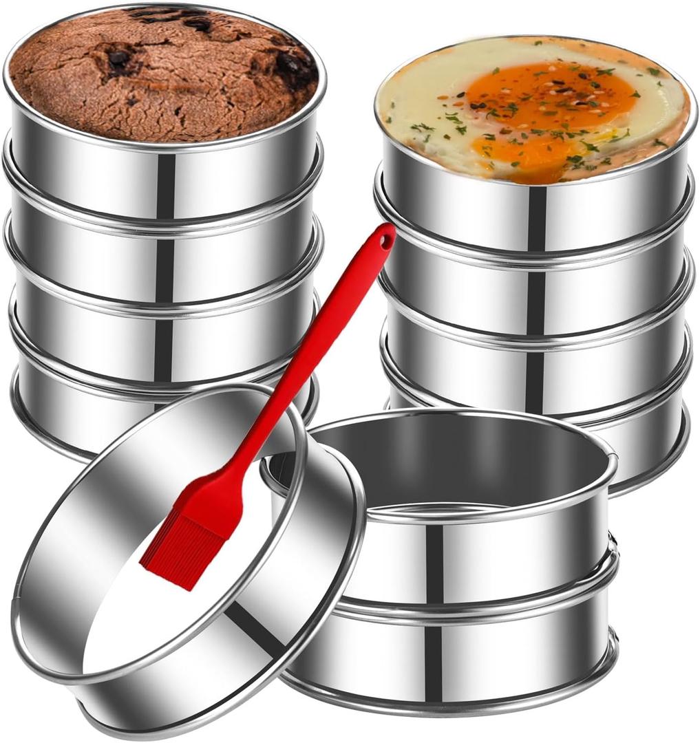 DATANYA 12Packs 4 Inch English Muffin Rings Crumpet Rings Stainless Steel Double Rolled Tart Rings, Round Metal Cooking Pastry Ring Molds for Crumpets baking