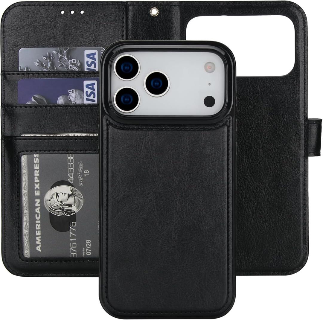 Bocasal Detachable Wallet Case for iPhone 17 Pro Max RFID Blocking Card Slots Holder Premium PU Leather Magnetic Kickstand Shockproof Wrist Strap Removable Flip Protective Cover 5G 6.9 inch (Black)
