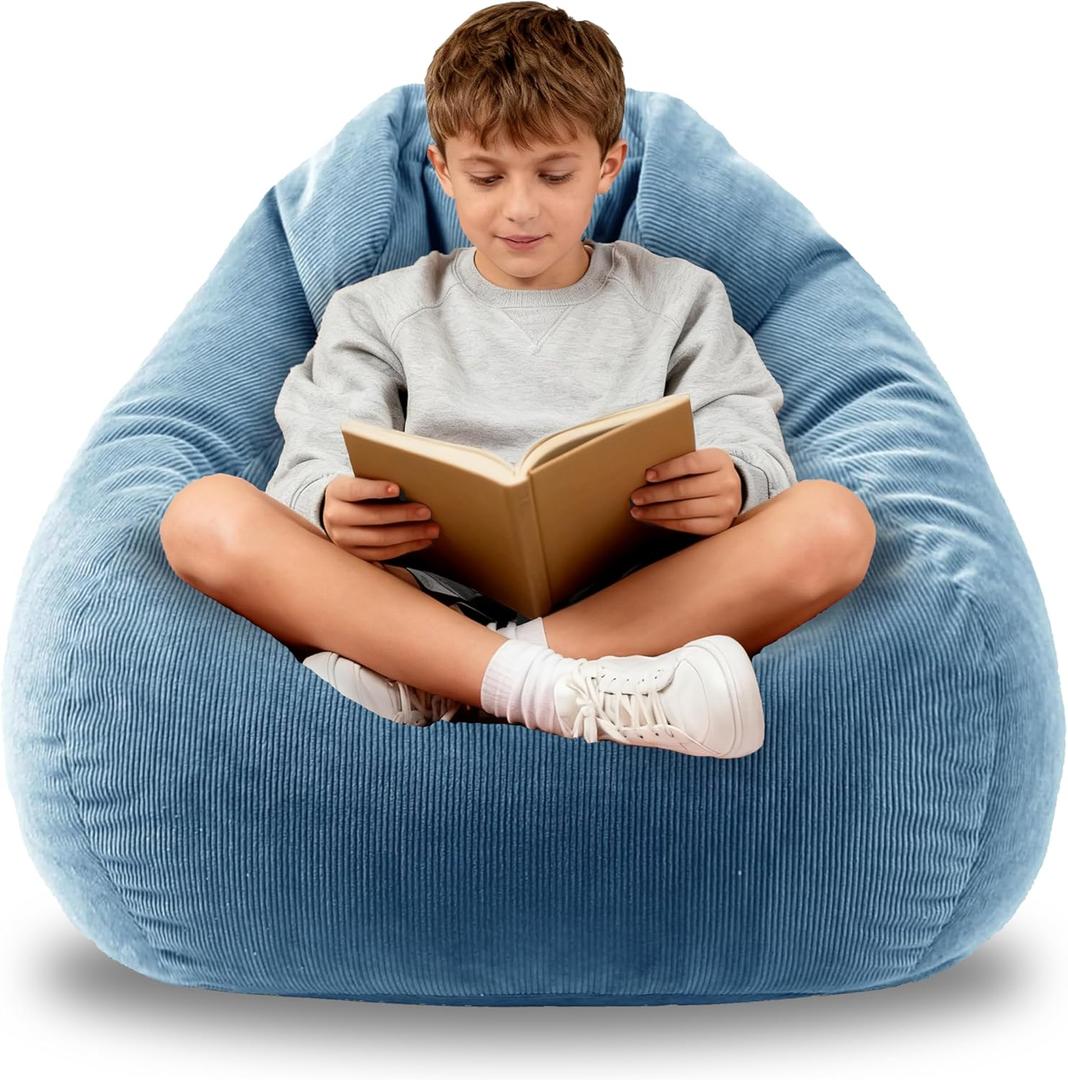 Gurxien Bean Bag Chairs for Kids Chair Round Sofa Memory Foam Filling Reading Gaming Sofa for Living Room Bedroom (3 FT, Blue)