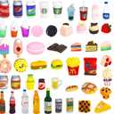 50 Pcs Miniature Food Drink Bottles Soda Pop Cans Pretend Play Kitchen Game Party Accessories Toys Hamburg Cake Ice Cream for 1/12 Doll House (25Food+25Drink)
