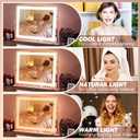 FENNIO Vanity Mirror with Lights 22''x17'' Makeup Mirror,Vanity Mirror Touch Screen with 3-Color Lighting, Dimmable, for Vanity Desk TabletopPink
