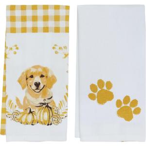 PurpleEssences Cotton Kitchen Towels Set of 2 - Absorbent Dish Towels Set Tea Towels Bar Towels Multipurpose Kitchen Linen, Drying Dish Hand Towels 16 x 28 Inch (Puppy & Paw)