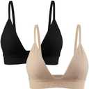 INIBUD Bralettes for Women Ribbed Seamless Padded Bra Wireless Triangle Plunge Cami Bra Adjustable Spaghetti Strap Top. Small