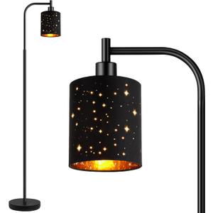 Gothic Industrial Floor Lamp with Starry Laser Cut Shade, 67" Black Metal Standing Lamp with 6W LED Bulb,Foot Switch, Perfect Halloween Spooky Home Decor,Tall Floor Lamp for Bedroom, Living Room,Black