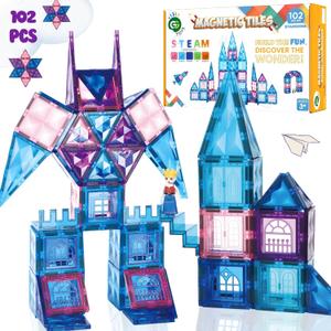 102-Piece Magnetic Tiles Construction Set Purple Pink Castle STEM Building Blocks  Montessori Educational Toy & Birthday Gift for Toddlers, Boys & Girls Ages 3-9