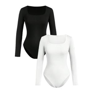 RoseSeek Girl's Long Sleeve Bodysuit Square Neck Leotard Fall Tops