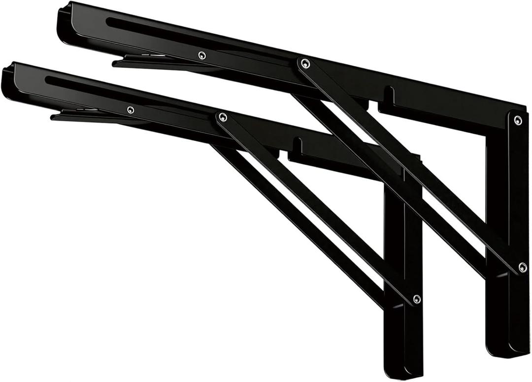 Folding Shelf Brackets 8 Inch, 2 Pack Heavy Duty Collapsible Wall Mount Brackets for Small Space, RV, Bedside, Spice Rack, Laundry Floating Shelf, Max Load 300 lbs (Black1 Pair)