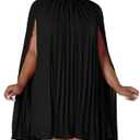 Women’s Casual Cape Sleeve Pleated Split Short Dress Loose Fit Cocktail Party Flowy Dress.XL