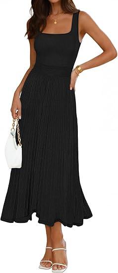 MEROKEETY Women's Summer Midi Dress 2026 Spring Sleeveless Pleated A Line Casual Business Work Cocktail Vacation Dresses Size Medium
